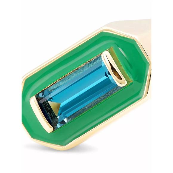 NEW ALIITA women's deco maxi baguette ring in enamel/blue topaz - Picture 2 of 4